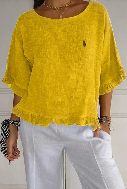 Saldi 🔥 Camicetta in lino con volant e collo rotondo Ralph Lauren da donna
