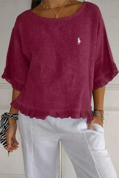 Saldi 🔥 Camicetta in lino con volant e collo rotondo Ralph Lauren da donna
