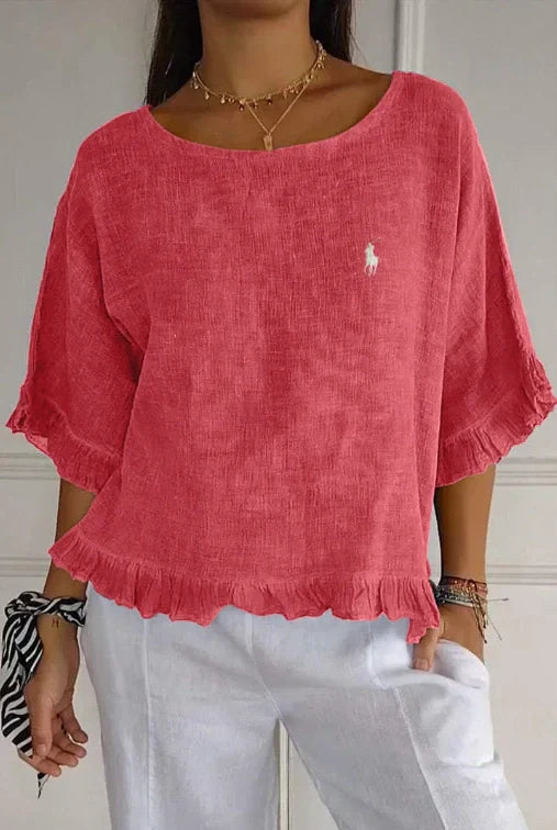 Saldi 🔥 Camicetta in lino con volant e collo rotondo Ralph Lauren da donna