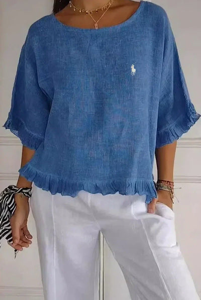 Saldi 🔥 Camicetta in lino con volant e collo rotondo Ralph Lauren da donna
