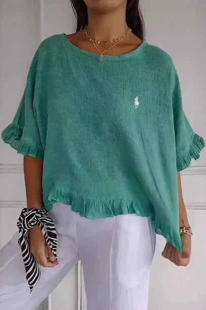 Saldi 🔥 Camicetta in lino con volant e collo rotondo Ralph Lauren da donna