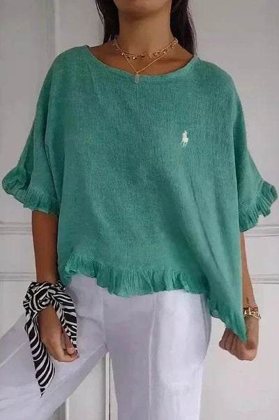 Saldi 🔥 Camicetta in lino con volant e collo rotondo Ralph Lauren da donna