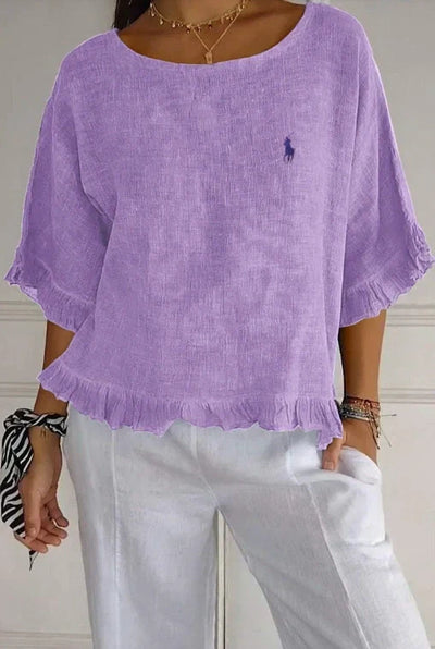 Saldi 🔥 Camicetta in lino con volant e collo rotondo Ralph Lauren da donna