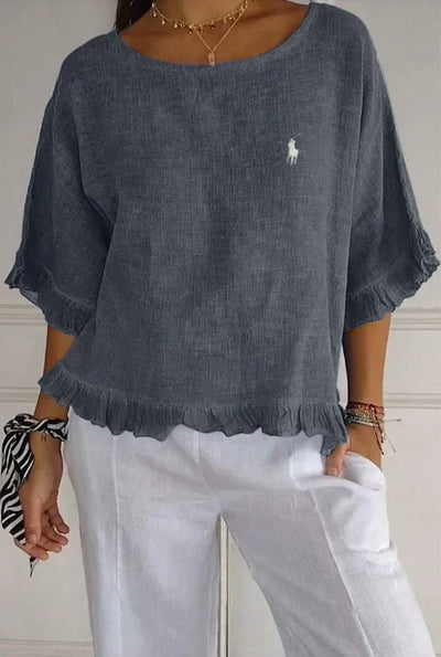 Saldi 🔥 Camicetta in lino con volant e collo rotondo Ralph Lauren da donna