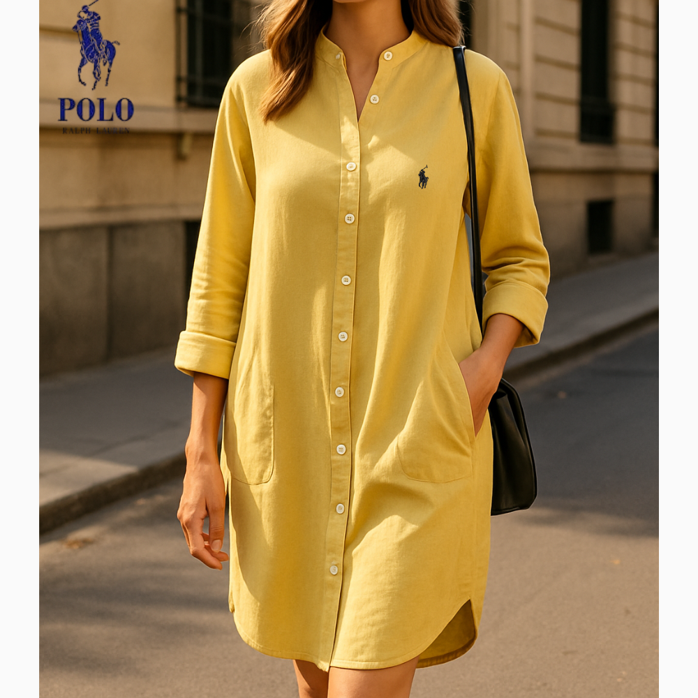 Elegante abito chemisier con collo alla coreana – Ralph Lauren