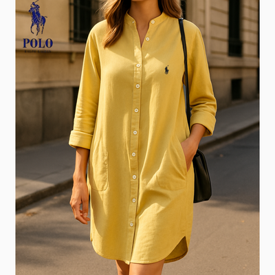 Elegante abito chemisier con collo alla coreana – Ralph Lauren