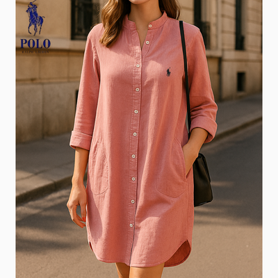 Elegante abito chemisier con collo alla coreana – Ralph Lauren
