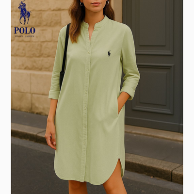 Elegante abito chemisier con collo alla coreana – Ralph Lauren